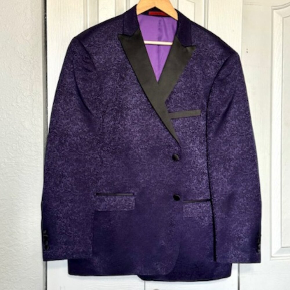 New! Alessandro Vitello by Renoir Purple Slim Fit Peak Lapel Tuxedo Blazer